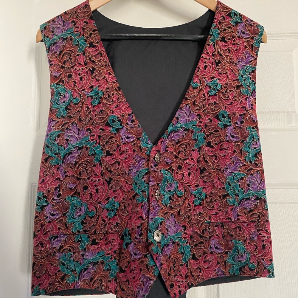 Vintage 90s Handmade Women’s Medium Floral Waistcoat Vest Boho Cottage granny